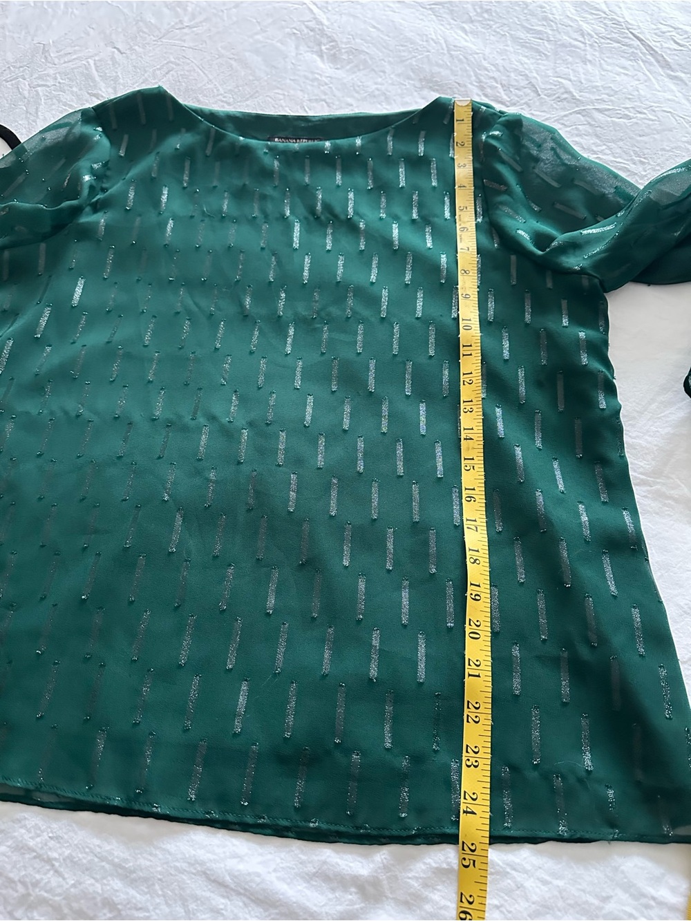 Banana Republic emerald green metallic sheer blouse, size large - Picture 7 of 9